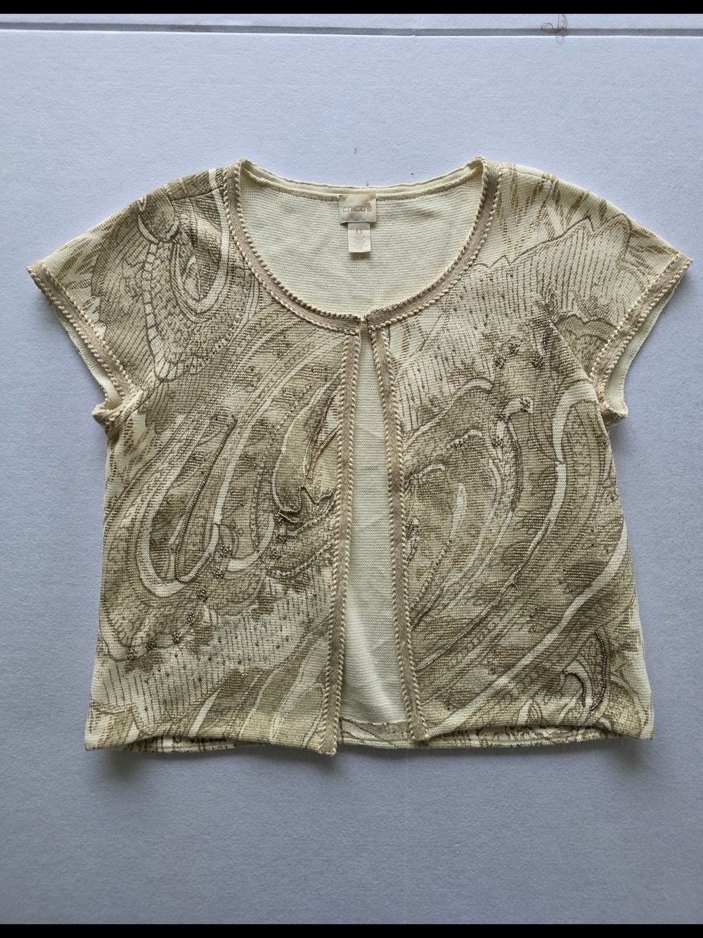 Light Cream Short Sleeve Layered Knit Top by St. John